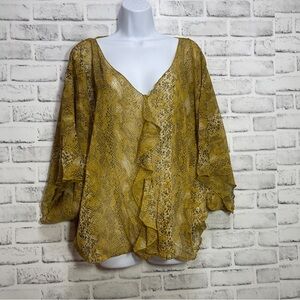 Dana Buchman Animal Print Bat Wing Sleeves Sheer Top Extra Large